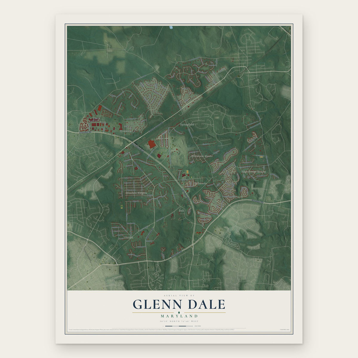 Glenn Dale, Maryland map print, the full design
