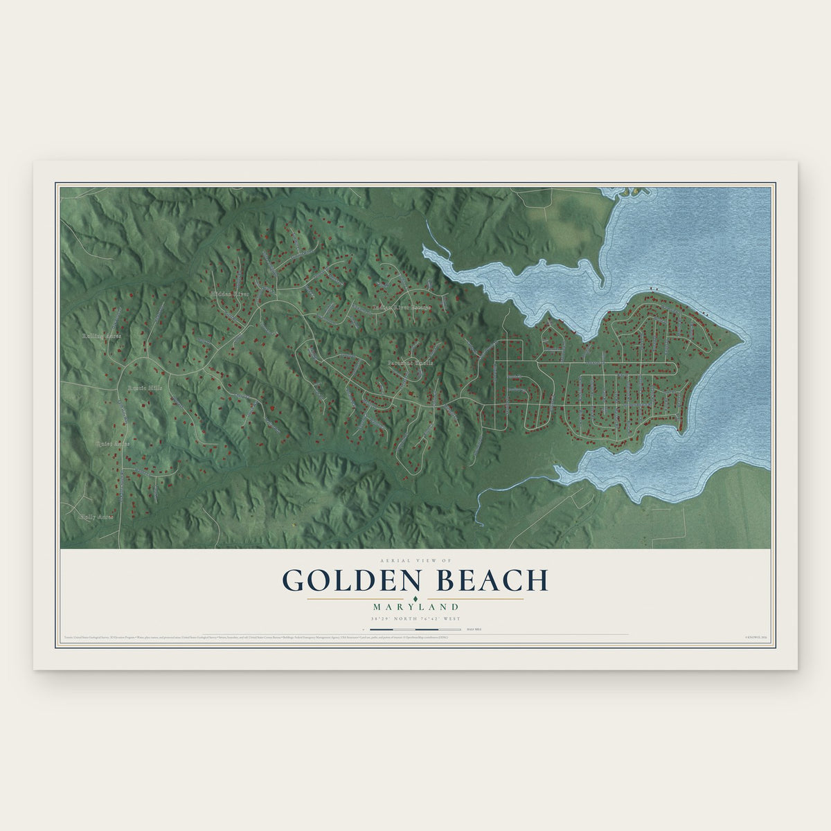 Golden Beach, Maryland map print, the full design