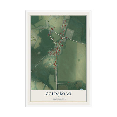 Map of Goldsboro, Maryland, 12 x 18 inch print in a white wood frame