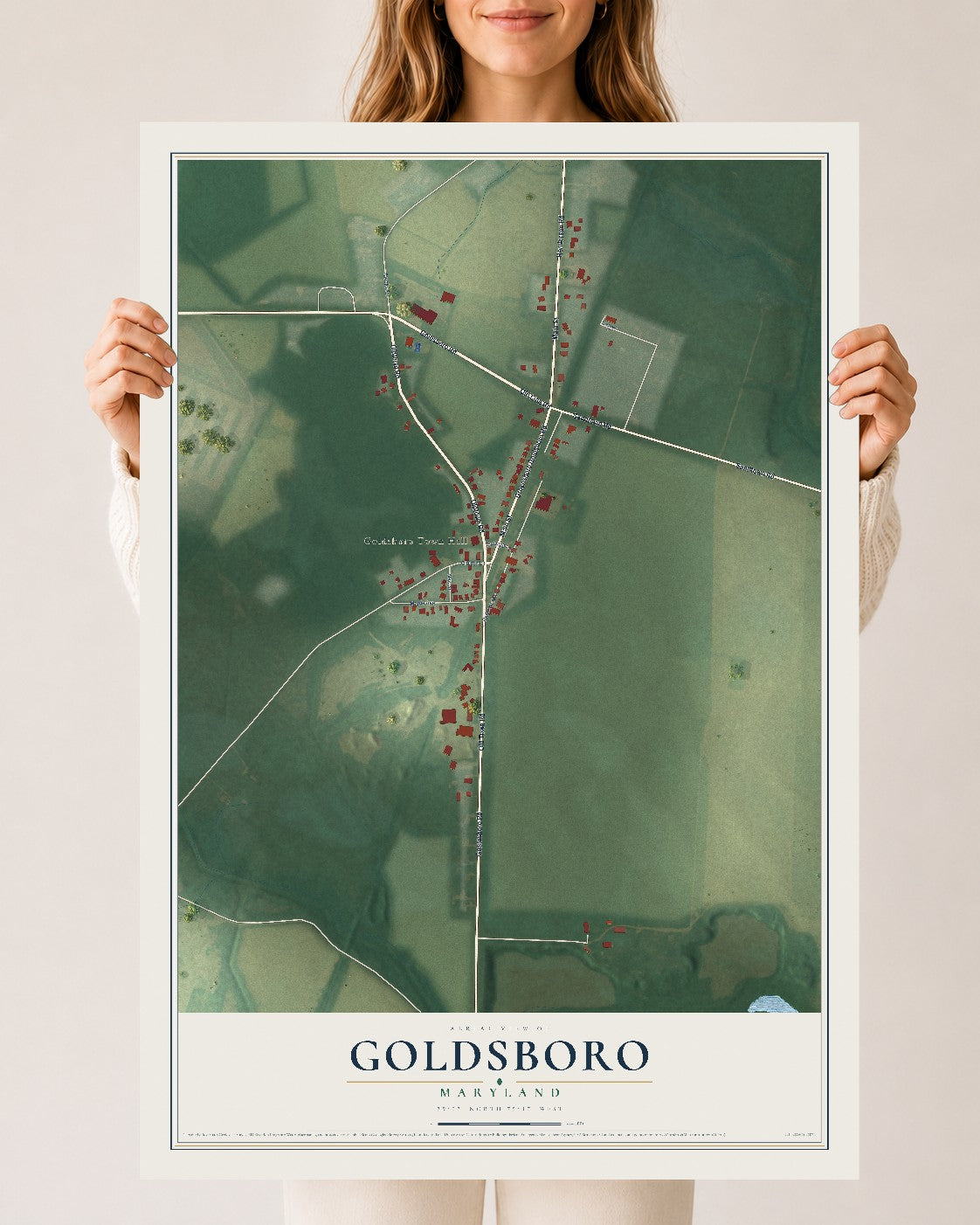 Map of Goldsboro, Maryland, 24 x 36 inch unframed archival matte print