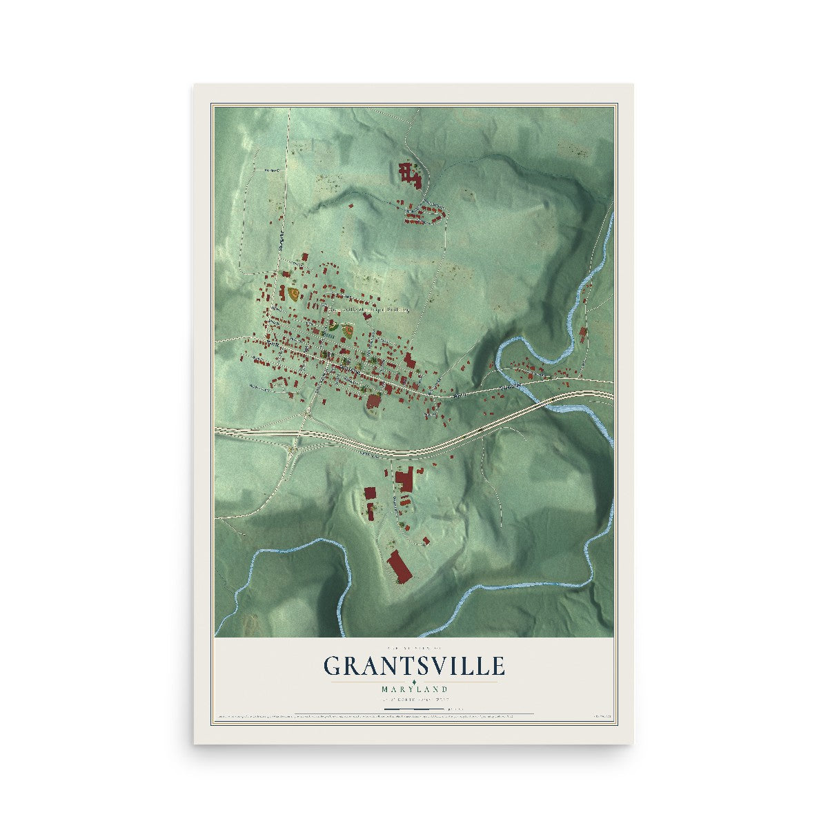 Map of Grantsville, Maryland, 12 x 18 inch unframed archival matte print