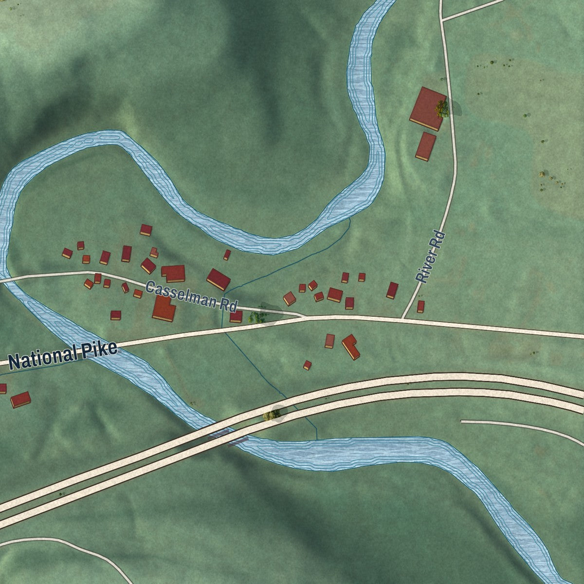 Second close-up of the map of Grantsville, Maryland print showing more streets and buildings