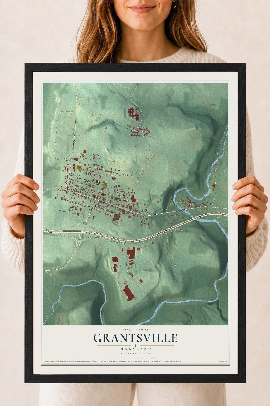 Map of Grantsville, Maryland, 18 x 24 inch print in a black wood frame