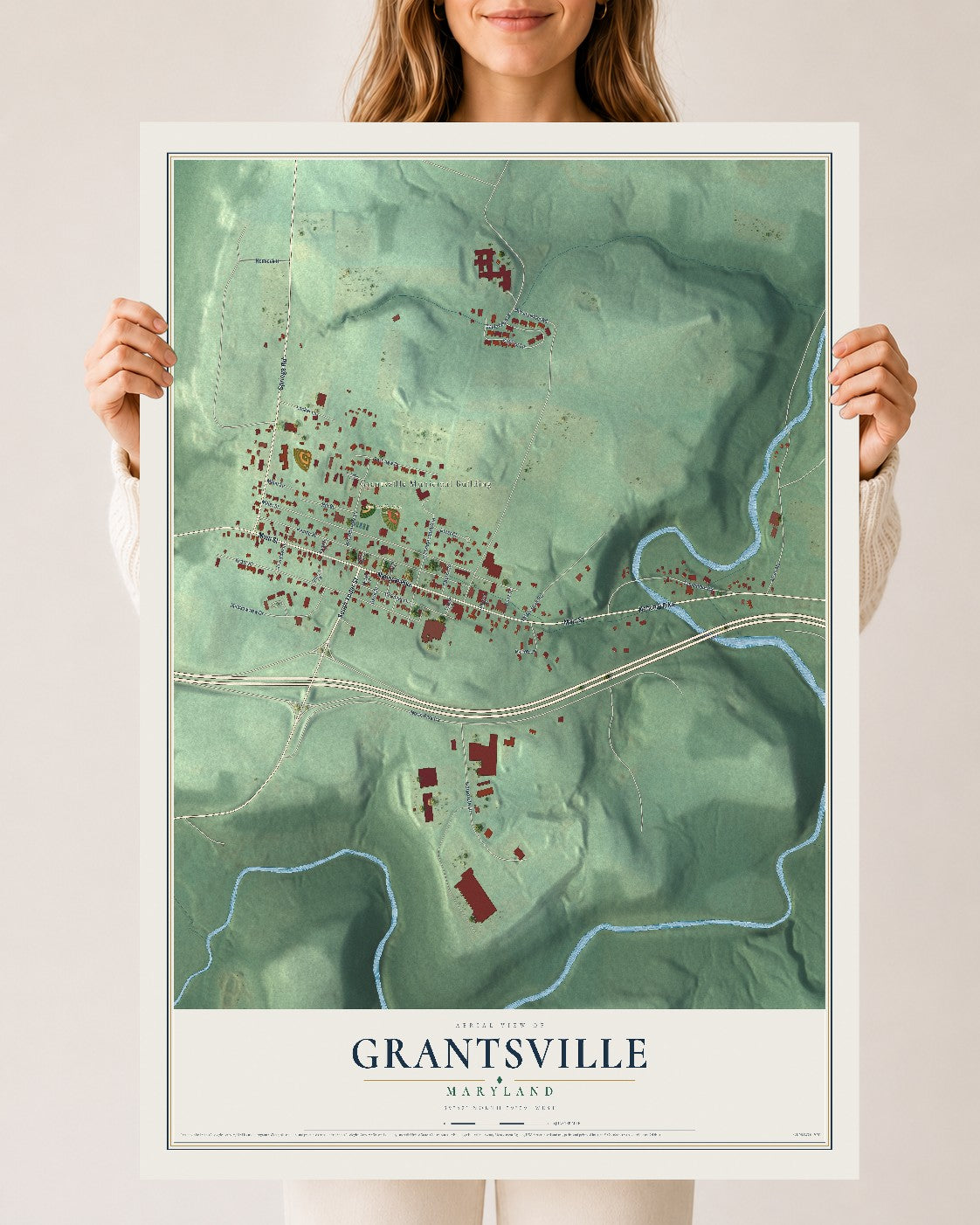 Map of Grantsville, Maryland, 24 x 36 inch unframed archival matte print