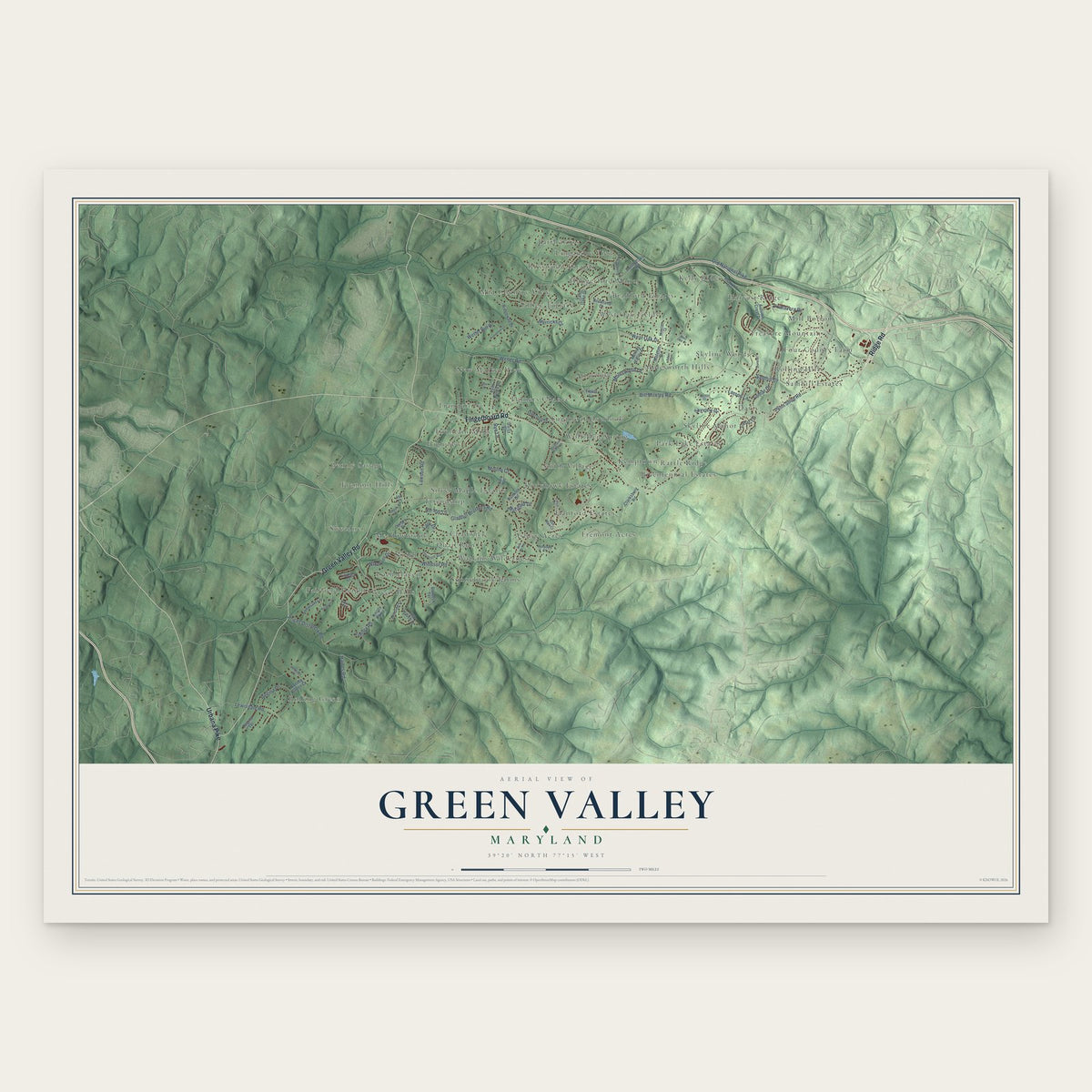 Green Valley, Maryland map print, the full design