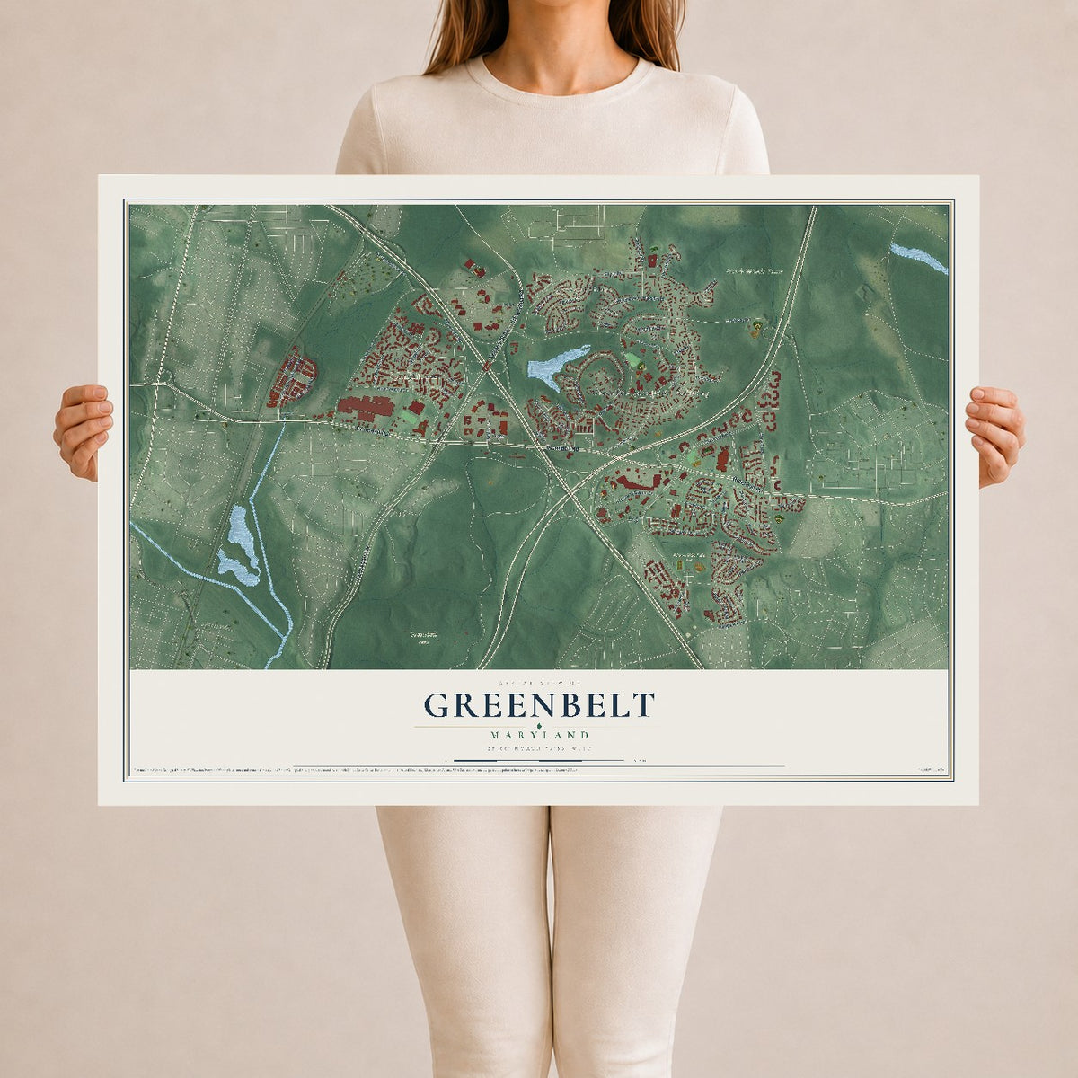 Map of Greenbelt, Maryland, 24 x 36 inch unframed archival matte print