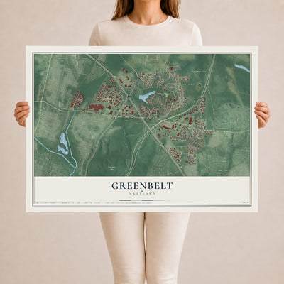 Map of Greenbelt, Maryland, 24 x 36 inch unframed archival matte print