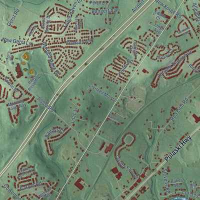 Close-up of the map of Gunpowder, Maryland print showing street and building detail