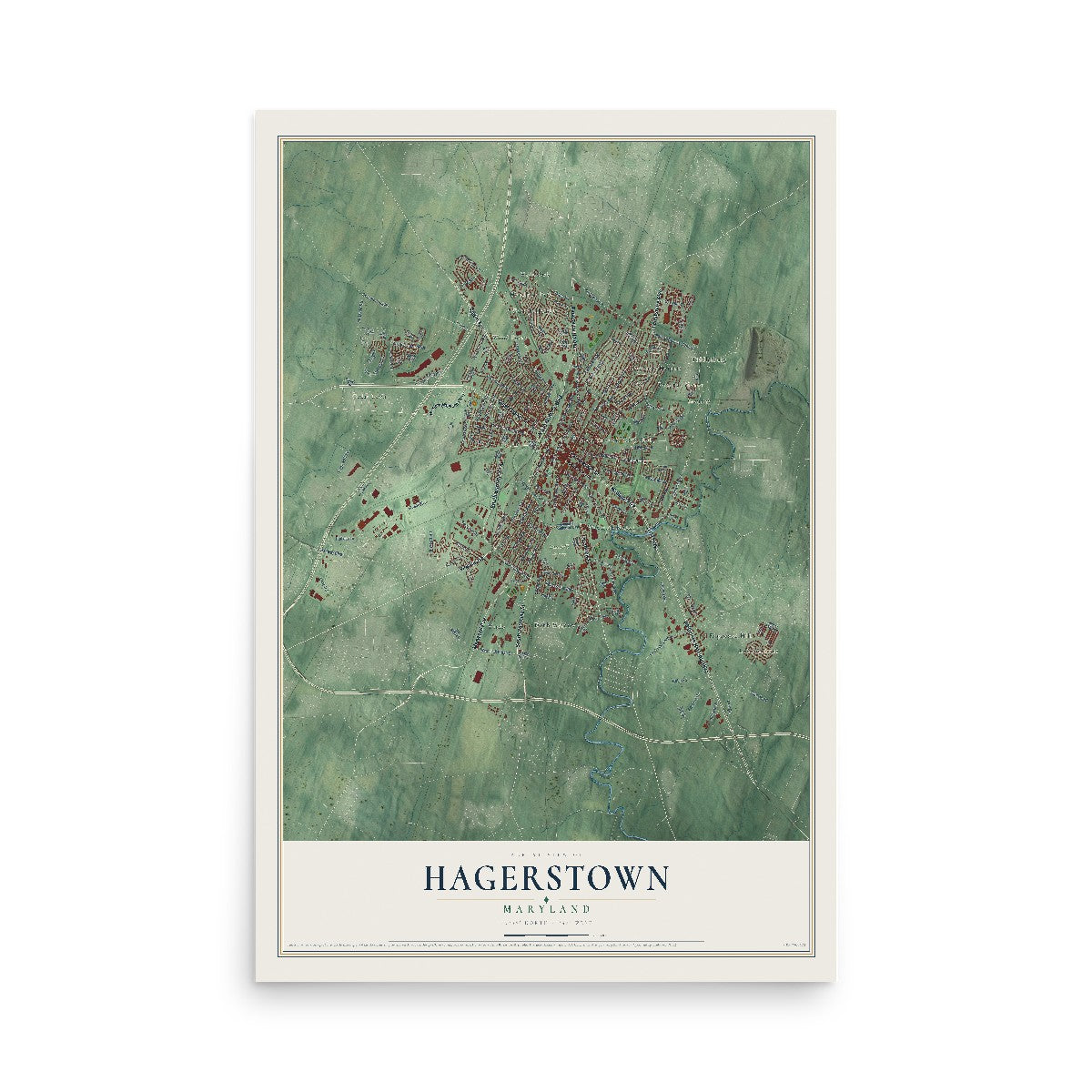 Map of Hagerstown, Maryland, 12 x 18 inch unframed archival matte print