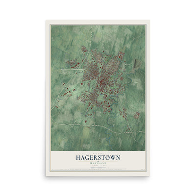 Map of Hagerstown, Maryland, 12 x 18 inch unframed archival matte print
