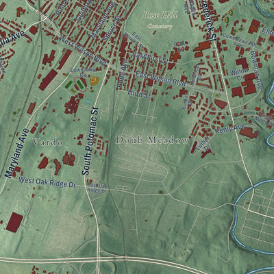 Second close-up of the map of Hagerstown, Maryland print showing more streets and buildings