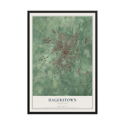 Map of Hagerstown, Maryland, 12 x 18 inch print in a black wood frame