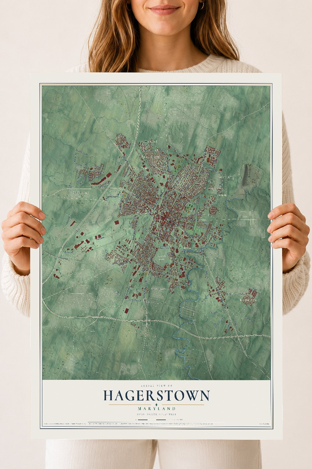 Map of Hagerstown, Maryland, 18 x 24 inch unframed archival matte print
