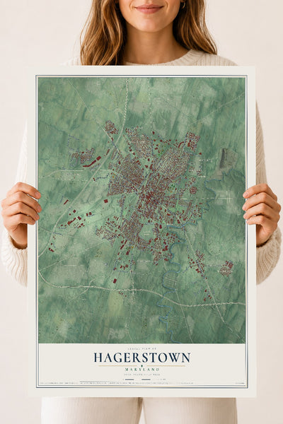 Map of Hagerstown, Maryland, 18 x 24 inch unframed archival matte print
