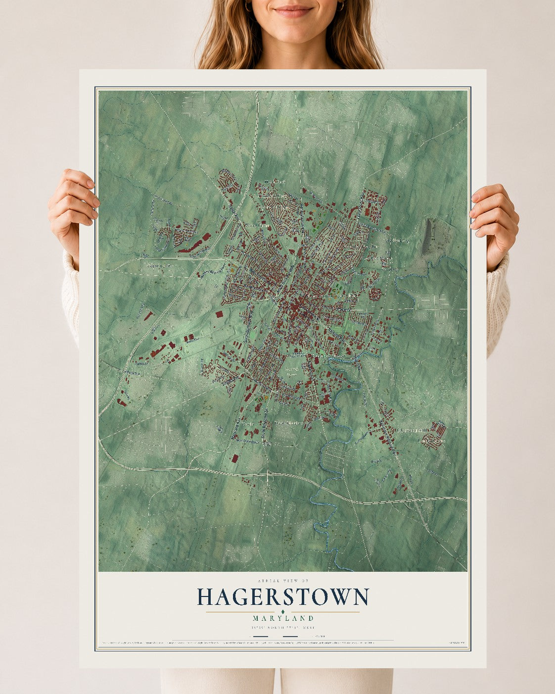 Map of Hagerstown, Maryland, 24 x 36 inch unframed archival matte print