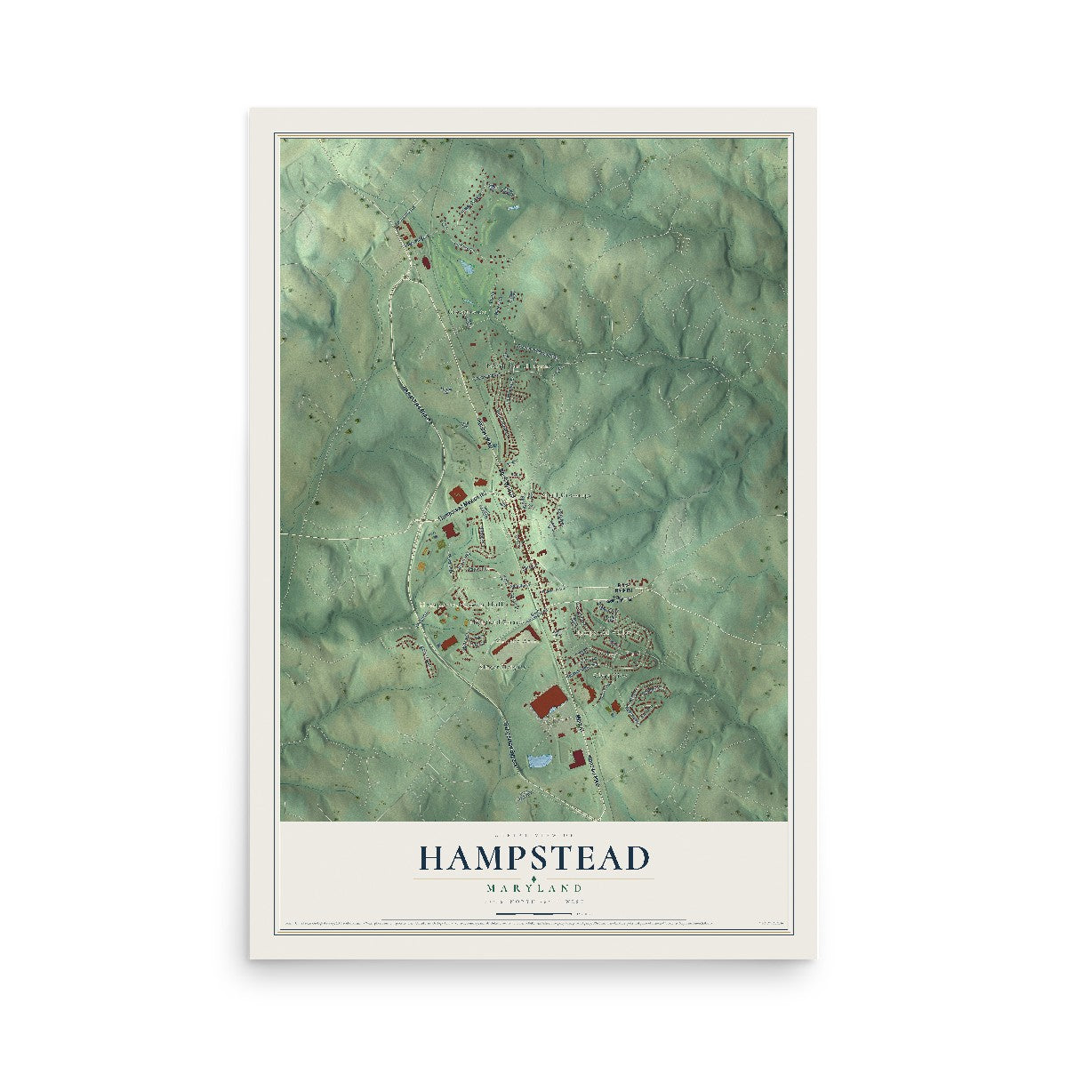 Map of Hampstead, Maryland, 12 x 18 inch unframed archival matte print