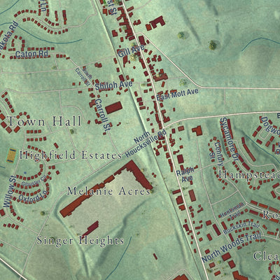 Close-up of the map of Hampstead, Maryland print showing street and building detail