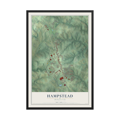 Map of Hampstead, Maryland, 12 x 18 inch print in a black wood frame