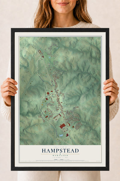 Map of Hampstead, Maryland, 18 x 24 inch print in a black wood frame
