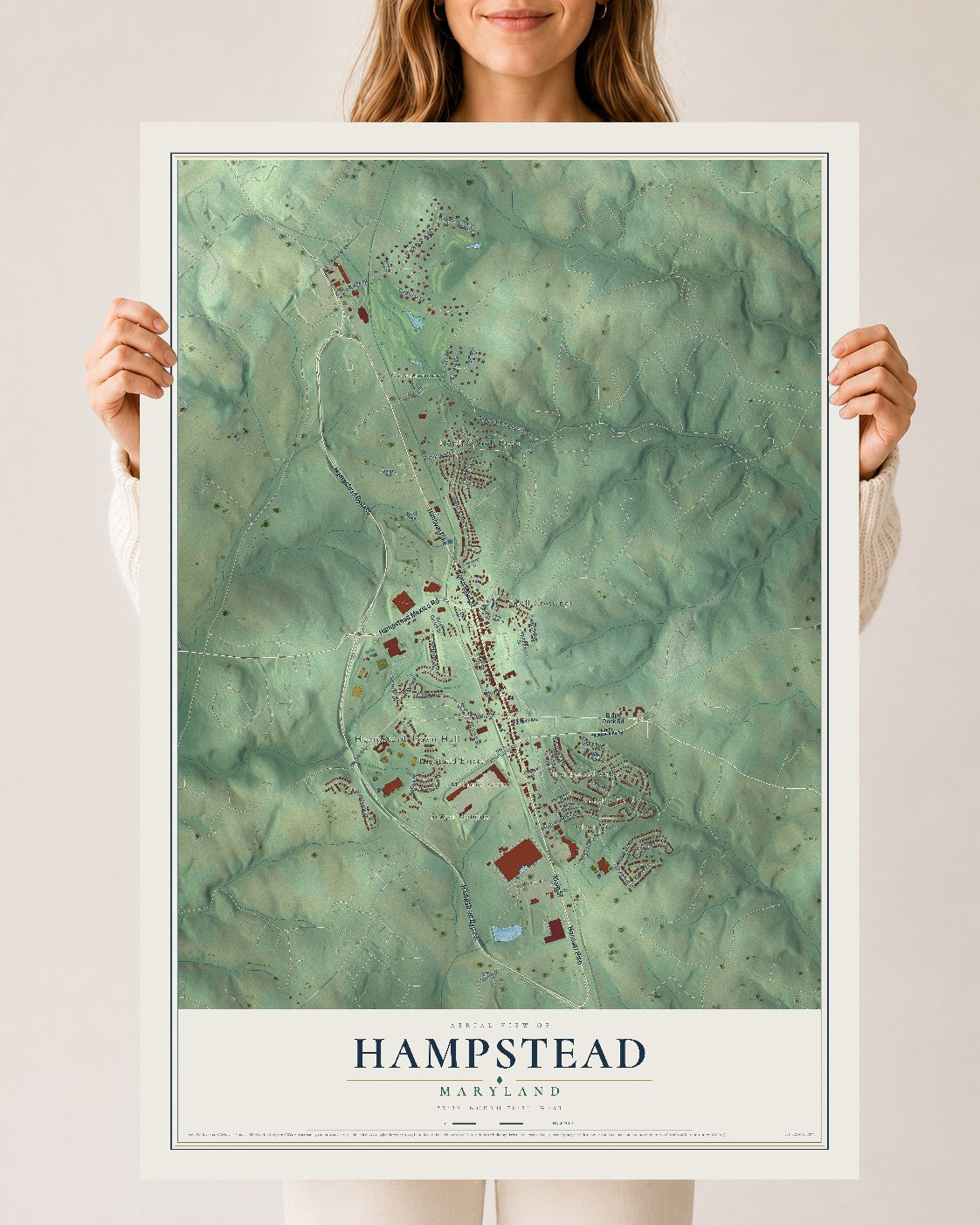 Map of Hampstead, Maryland, 24 x 36 inch unframed archival matte print