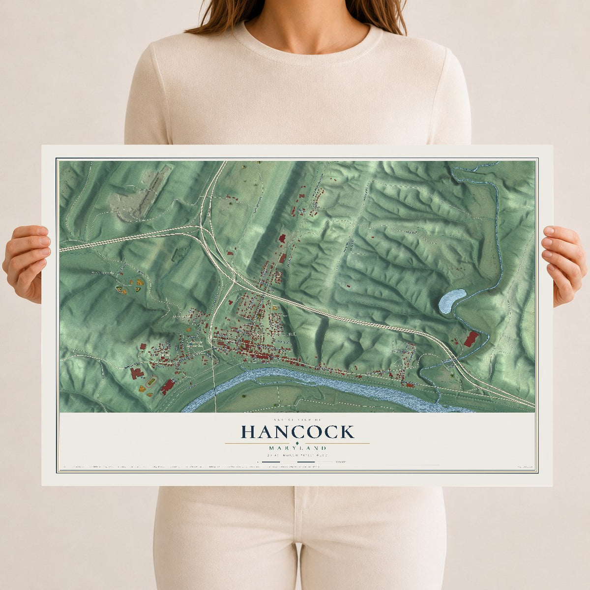 Map of Hancock, Maryland, 12 x 18 inch unframed archival matte print