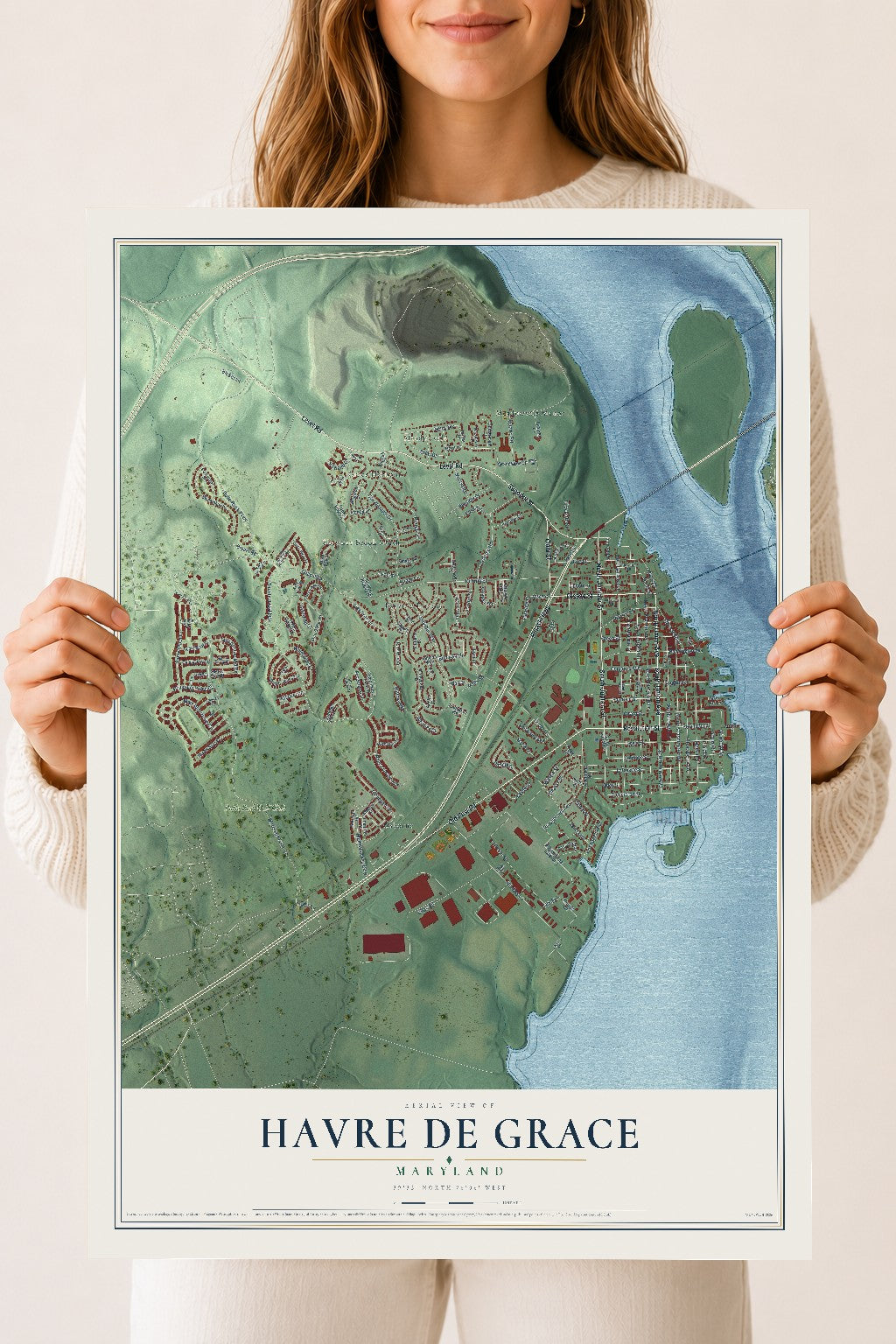 Map of Havre de Grace, Maryland, 18 x 24 inch unframed archival matte print