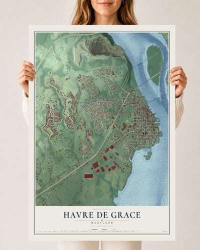 Map of Havre de Grace, Maryland, 24 x 36 inch unframed archival matte print