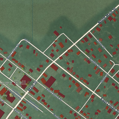Close-up of the map of Hebron, Maryland print showing street and building detail