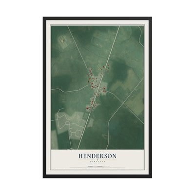 Map of Henderson, Maryland, 12 x 18 inch print in a black wood frame