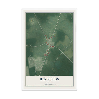 Map of Henderson, Maryland, 12 x 18 inch print in a white wood frame
