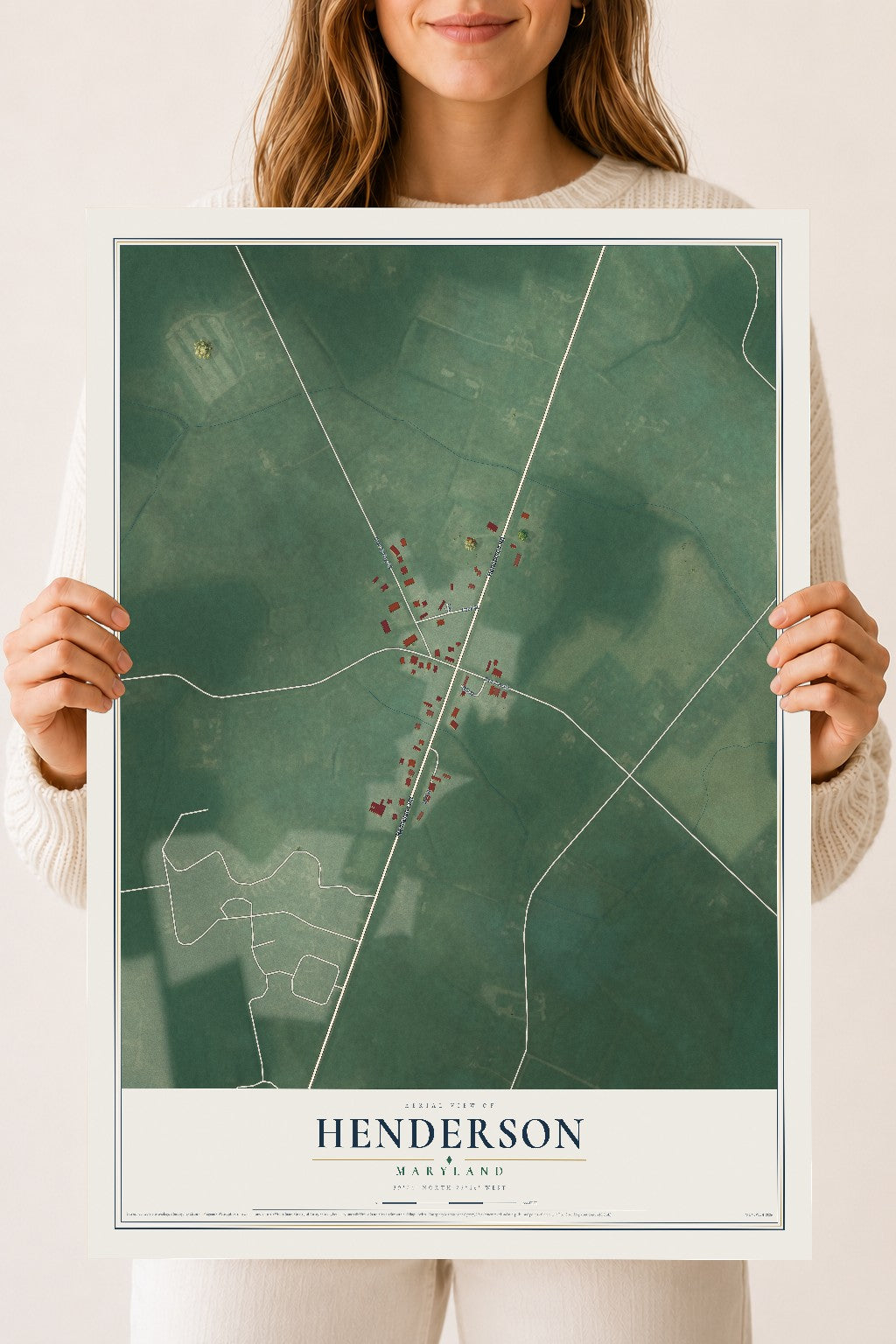 Map of Henderson, Maryland, 18 x 24 inch unframed archival matte print