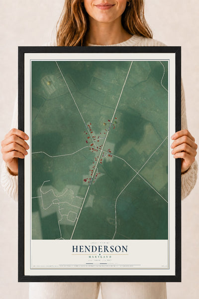 Map of Henderson, Maryland, 18 x 24 inch print in a black wood frame