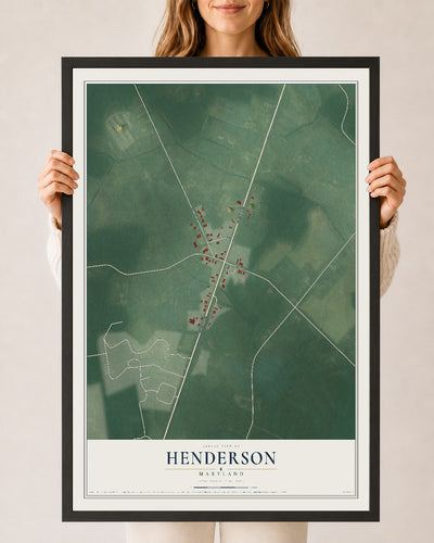 Map of Henderson, Maryland, 24 x 36 inch print in a black wood frame