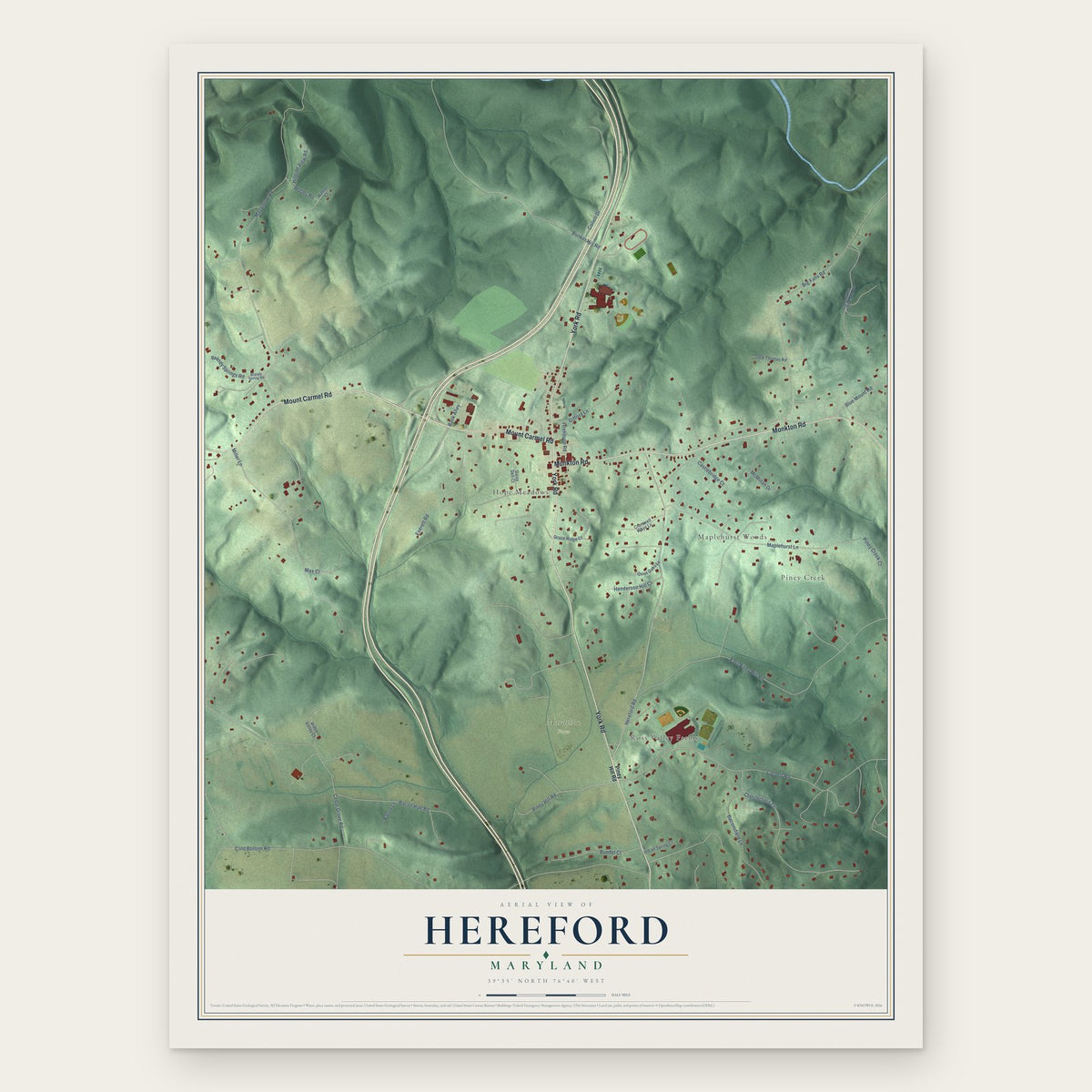 Hereford, Maryland map print, the full design