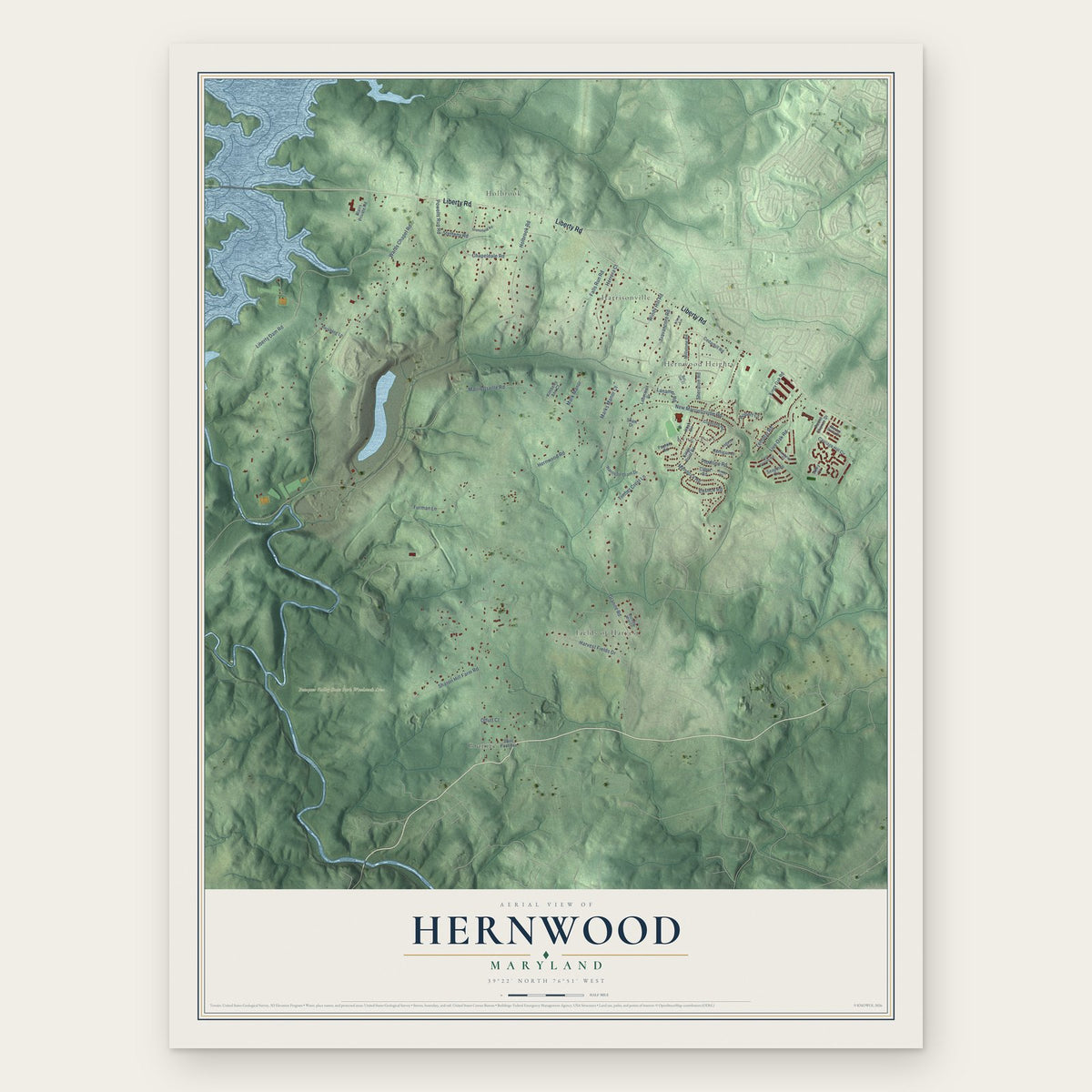 Hernwood, Maryland map print, the full design