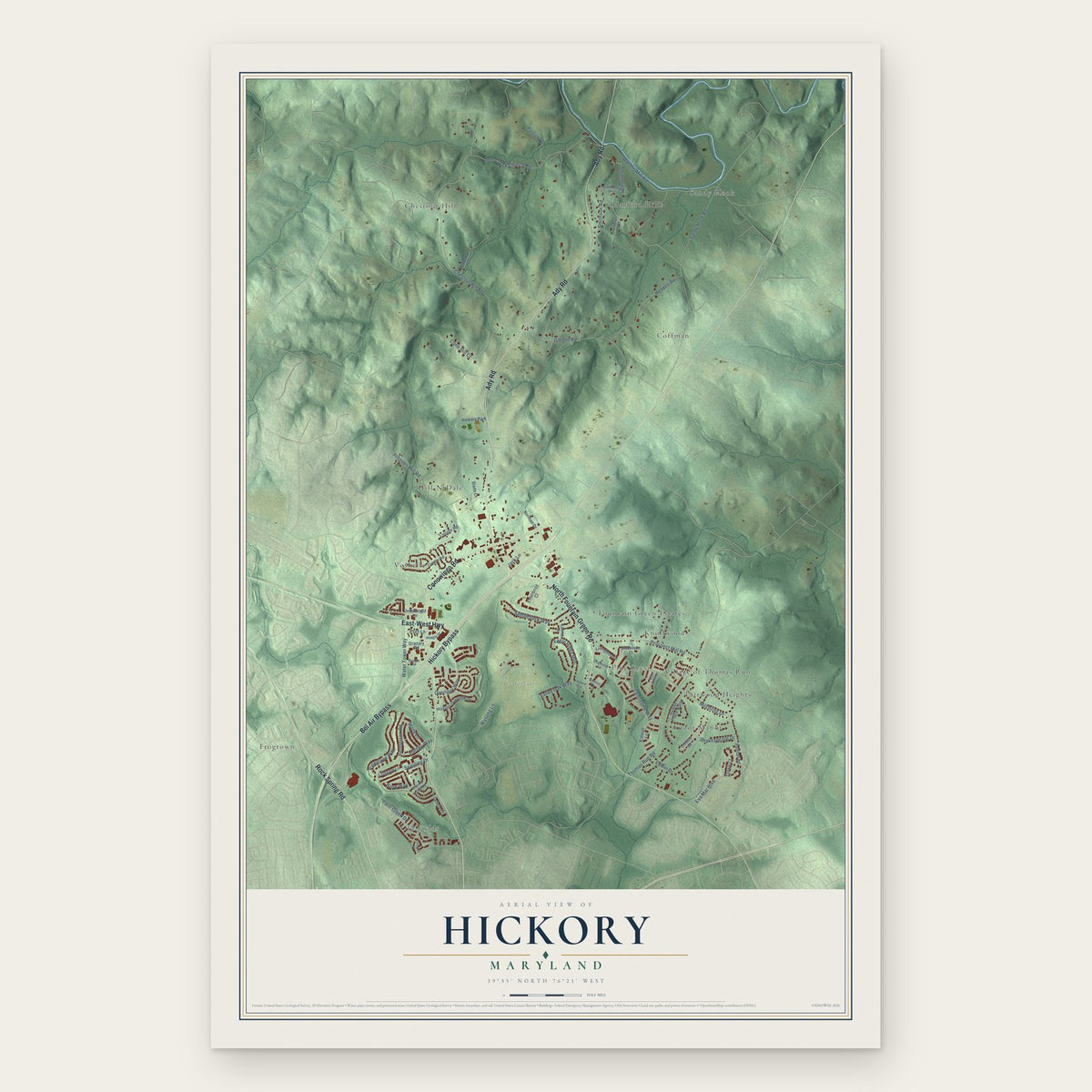 Hickory, Maryland map print, the full design