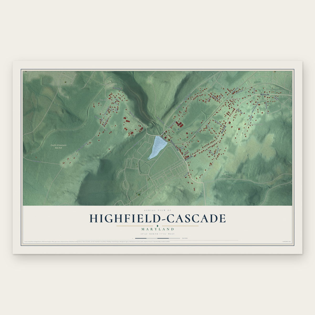 Highfield-Cascade, Maryland map print, the full design
