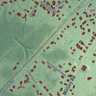 Close-up of the map of Highfield-Cascade, Maryland print showing street and building detail