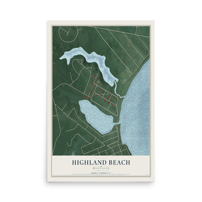 Map of Highland Beach, Maryland, 12 x 18 inch unframed archival matte print