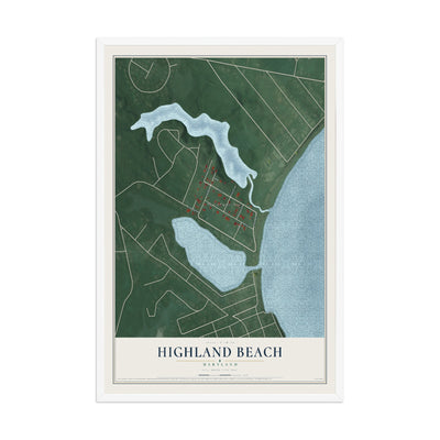 Map of Highland Beach, Maryland, 12 x 18 inch print in a white wood frame