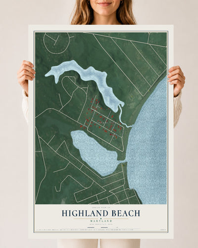 Map of Highland Beach, Maryland, 24 x 36 inch unframed archival matte print