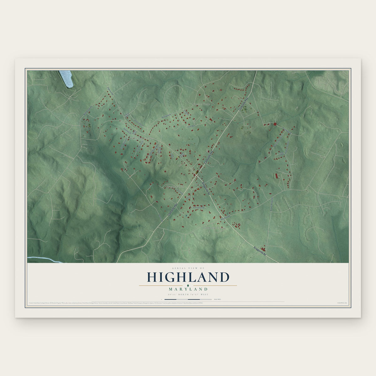 Highland, Maryland map print, the full design