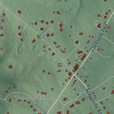 Close-up of the map of Highland, Maryland print showing street and building detail