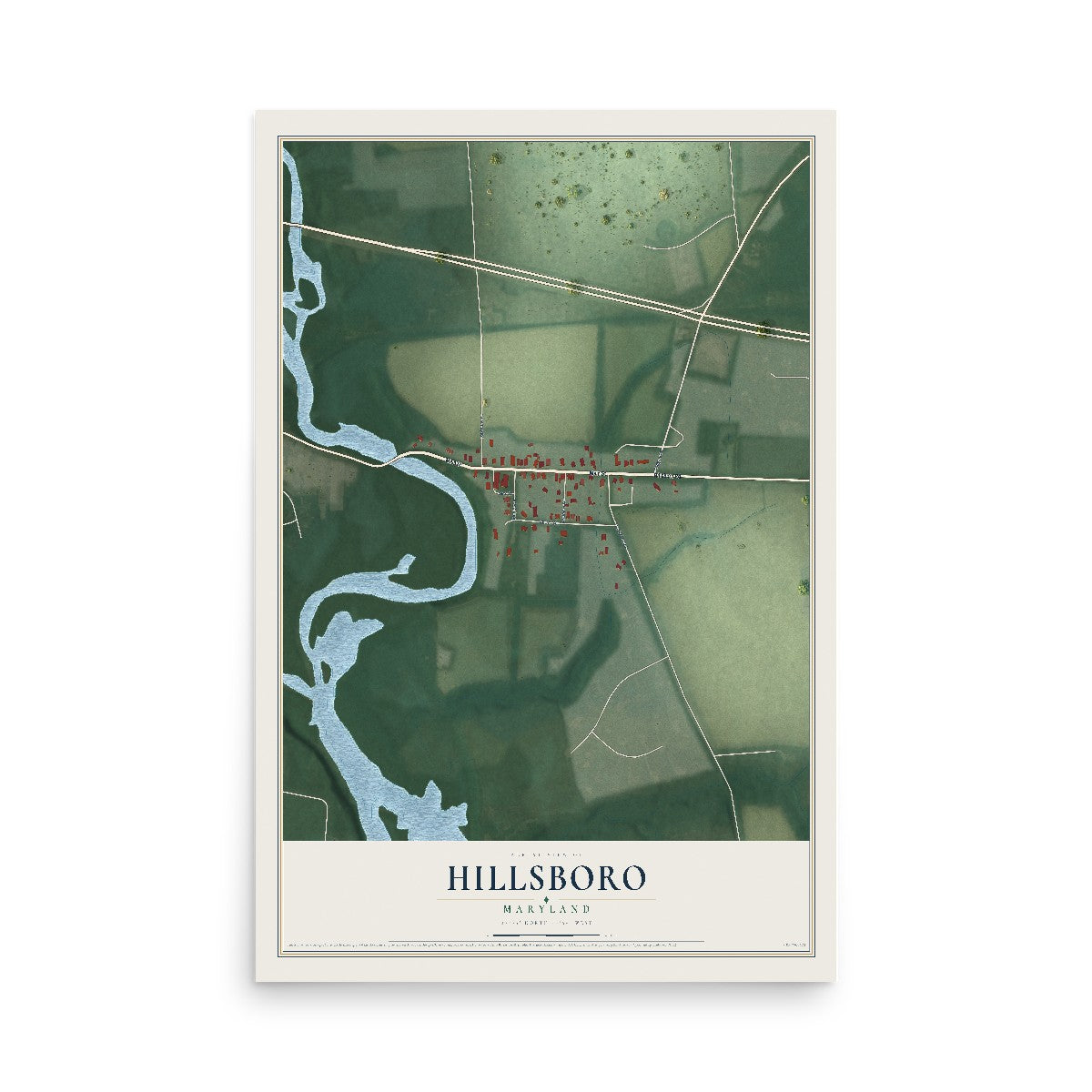 Map of Hillsboro, Maryland, 12 x 18 inch unframed archival matte print