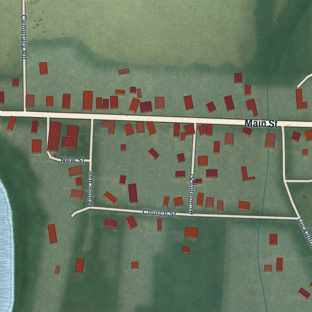 Close-up of the map of Hillsboro, Maryland print showing street and building detail