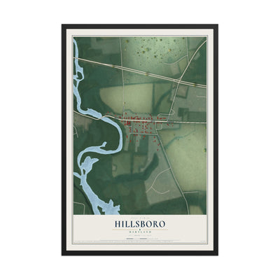 Map of Hillsboro, Maryland, 12 x 18 inch print in a black wood frame