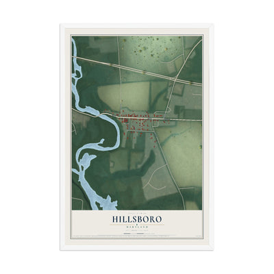 Map of Hillsboro, Maryland, 12 x 18 inch print in a white wood frame