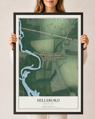 Map of Hillsboro, Maryland, 24 x 36 inch print in a black wood frame