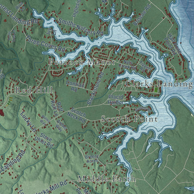 Close-up of the map of Hollywood, Maryland print showing street and building detail