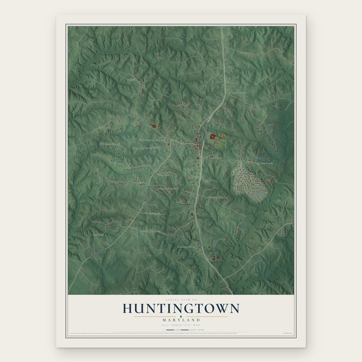 Huntingtown, Maryland map print, the full design